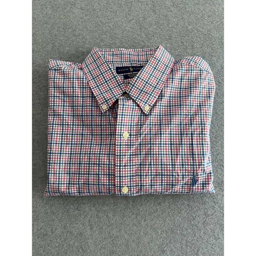 Polo Ralph Lauren Classic Fit Shirt Mens XL Pink & Blue Pony Checker Button Down